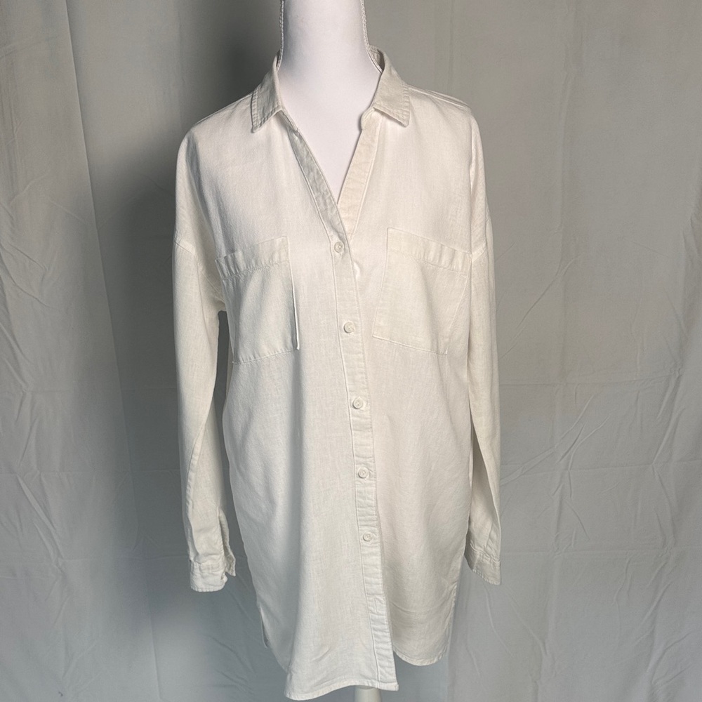 Thread & Supply Ivory Button-Front Tunic Shirt